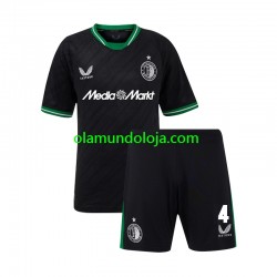 Camisola Feyenoord Rotterdam Lutsharel Geertruida 4 Criança Equipamento Segundo 2024-2025 Manga Curta